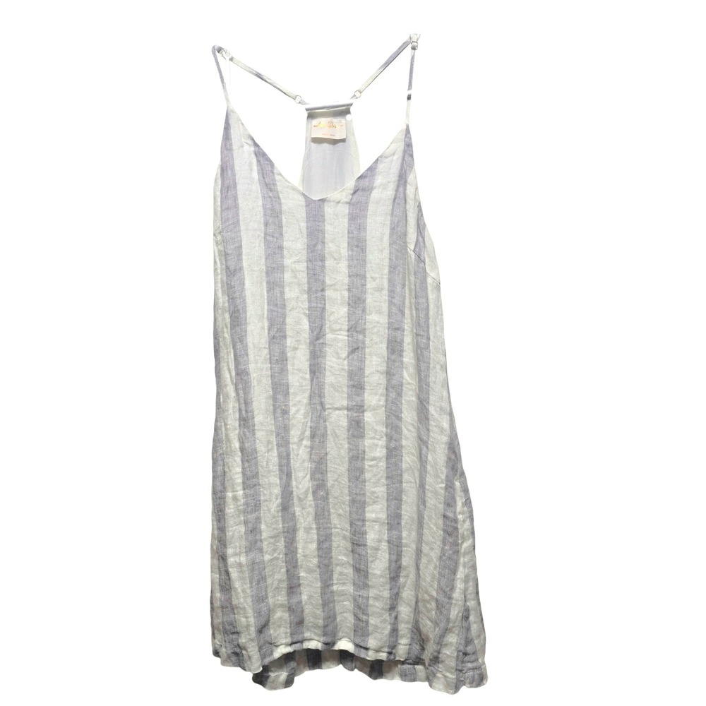 Allie Rose Linen Striped Sleeveless Mini Dress Casual‎ Summer Beach Cover Up